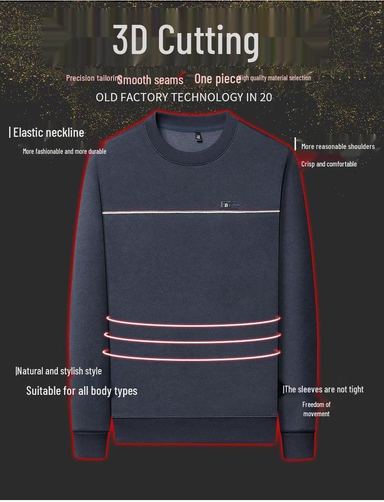 Men's Fleece-Lined Round Neck Long Sleeve Warm Wool T-Shirt