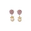 Elegant Zircon Drop Pearl Earrings Women French Vintage Style Sterling Post Gold Plated Geometric Design