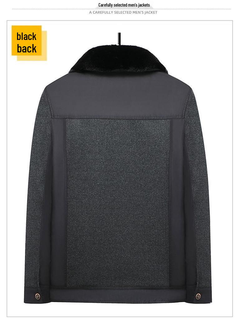 Men's Fleece-Lined Lapel Jacket, Thickened Autumn/Winter Coat for Middle-Aged and Older Men