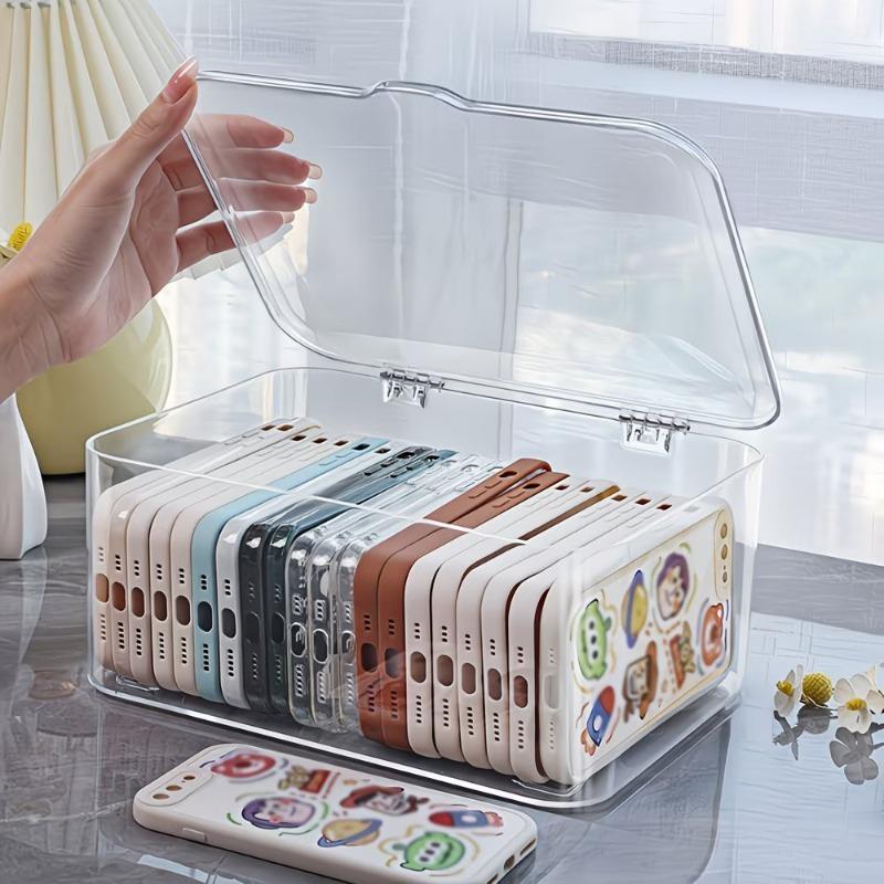 2PCS Acrylic Storage Boxes with Flip-Top Lid Transparent Container Home Organizer Space-Saving Storage for Bathroom Desk Bedroom