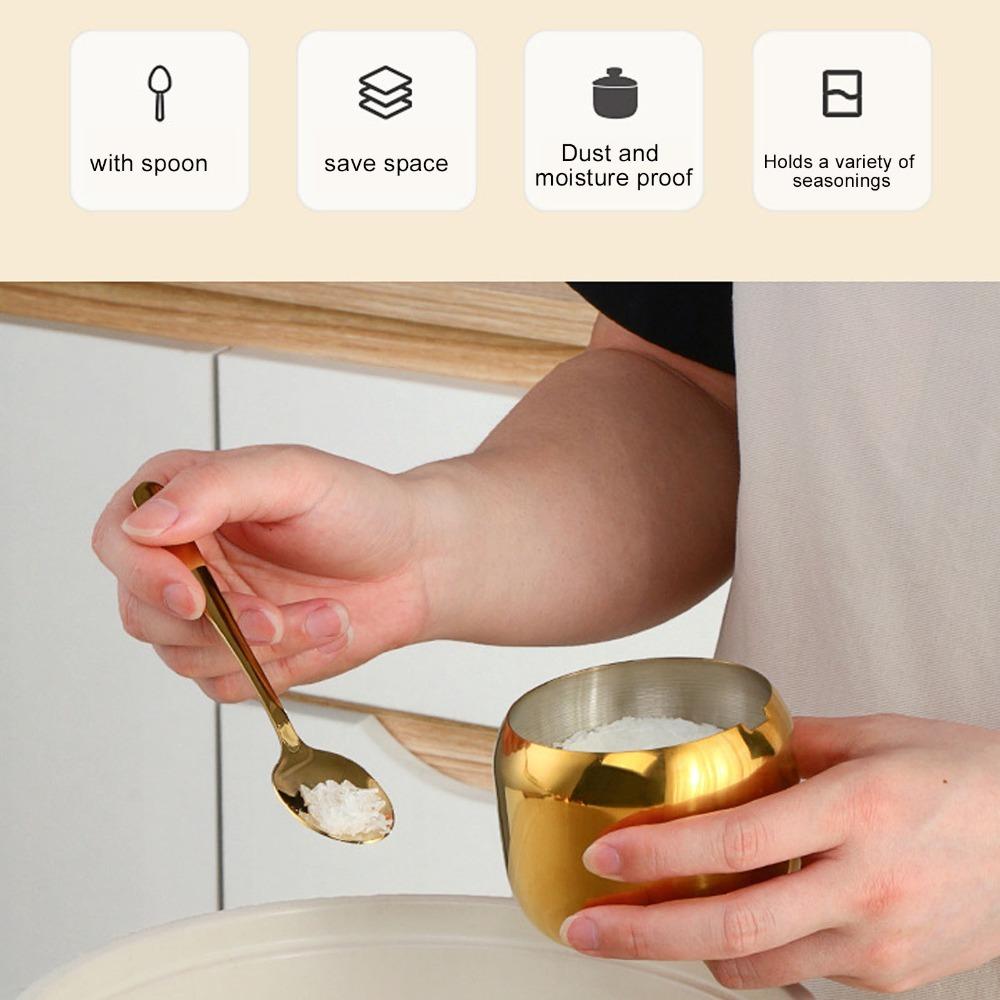 1 Set 304 Stainless Steel Seasoning Containers Set with Storage Rack Condiment Pots  Home/Restaurant золотой