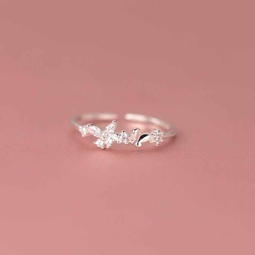Real Money 925 Sterling Silver Zircon Crystal Butterfly Finger Rings For Women Girls Money 925 Wedding Party Jewelry Gift