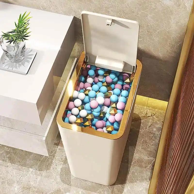 Small Thickened Capacity Bin Bedroom Toilet Trash Can with Lid Simple Design Dormitory Garbage Can Long Tub Shape Press Open