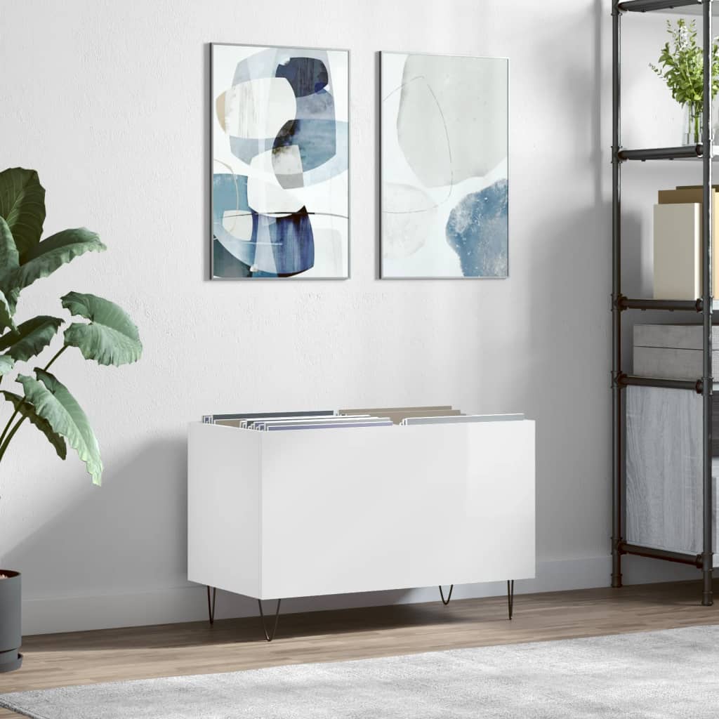 Vinyl Record Cabinet High Gloss White 74.5 X 38 X 48 Cm Engineered Wood