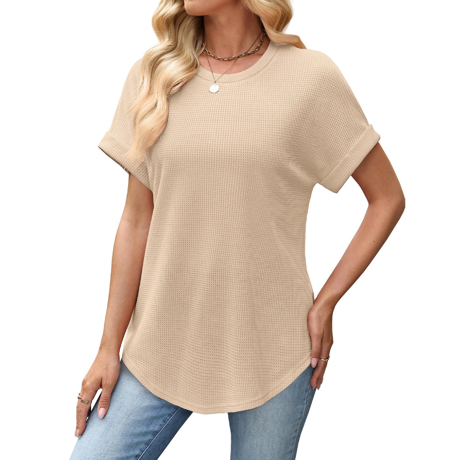 

Women s Casual -Weave Short-Sleeve T-Shirt Top XXL бежевый