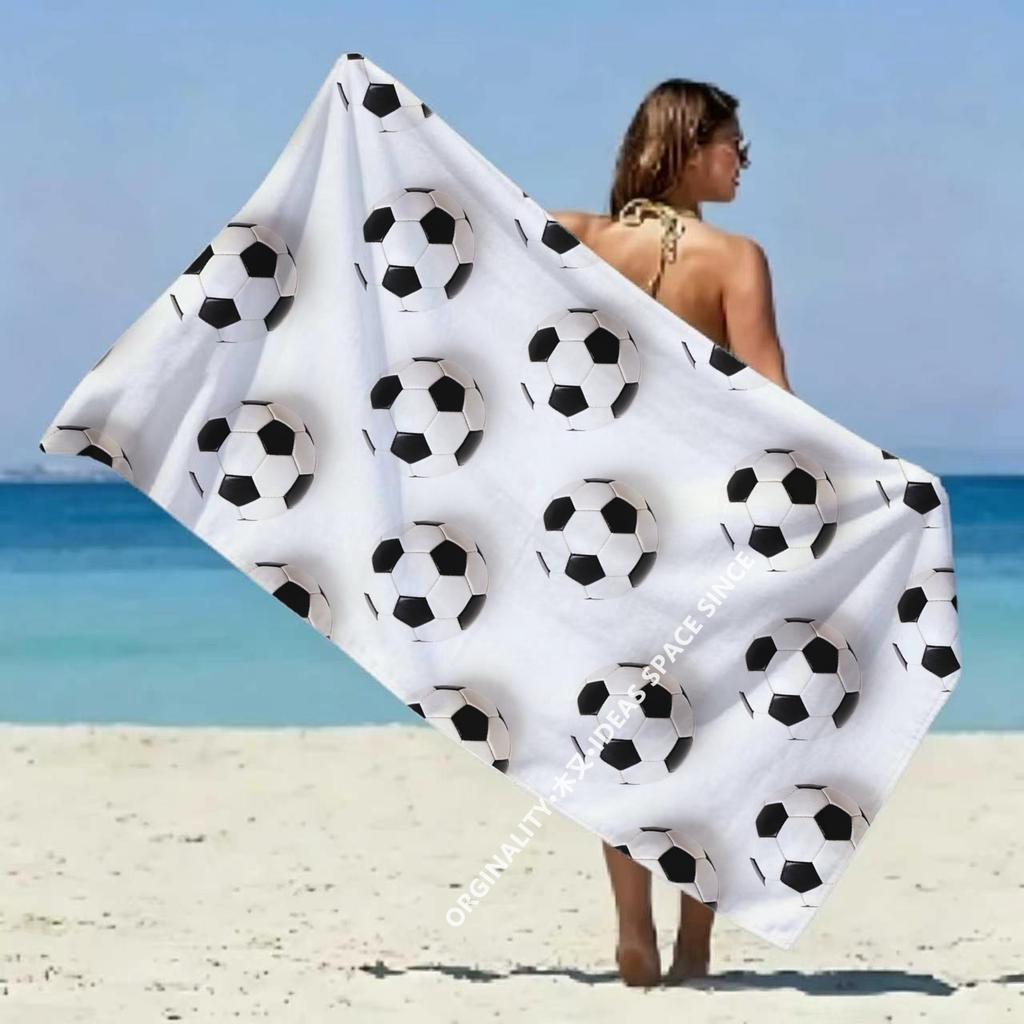 Soccer Ball Print Beach Towel Patterned Sunscreen And Windproof Suitable For Swimming Pool Camping Travel Blanket