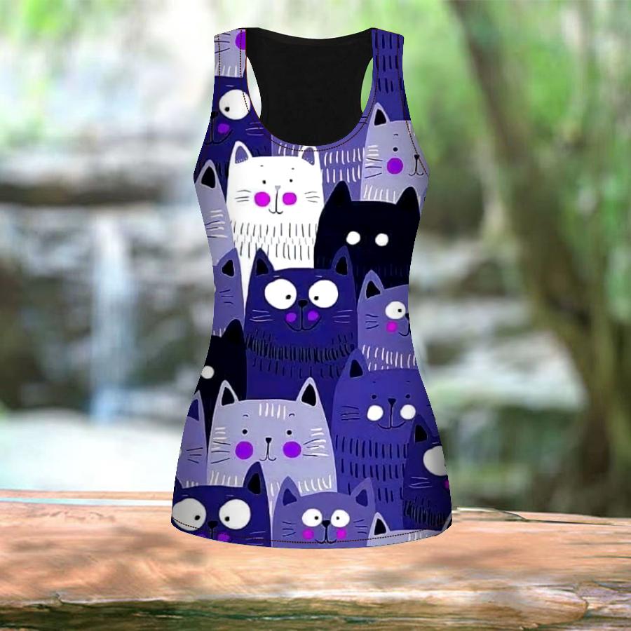 3D Cute Kitten Print Women Workout Yoga Gym Printed Summer Sport Shirts Plus Size Vests