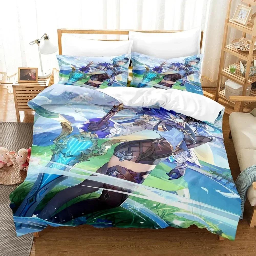 New 3D Digital Printed Games Genshin Impact Three-Piece Bedding Set With Winter Home Polyester Quilt Cover With Cartoon Pattern