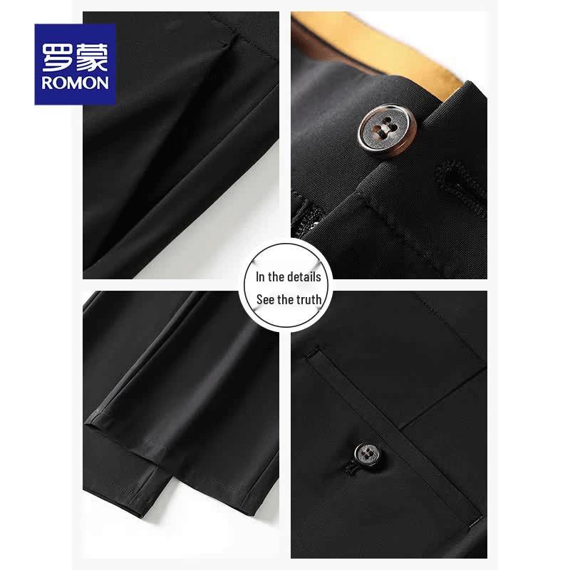 ROMON Men's High-Elastic Anti-Wrinkle Ice Silk Straight-Leg Dress Pants
