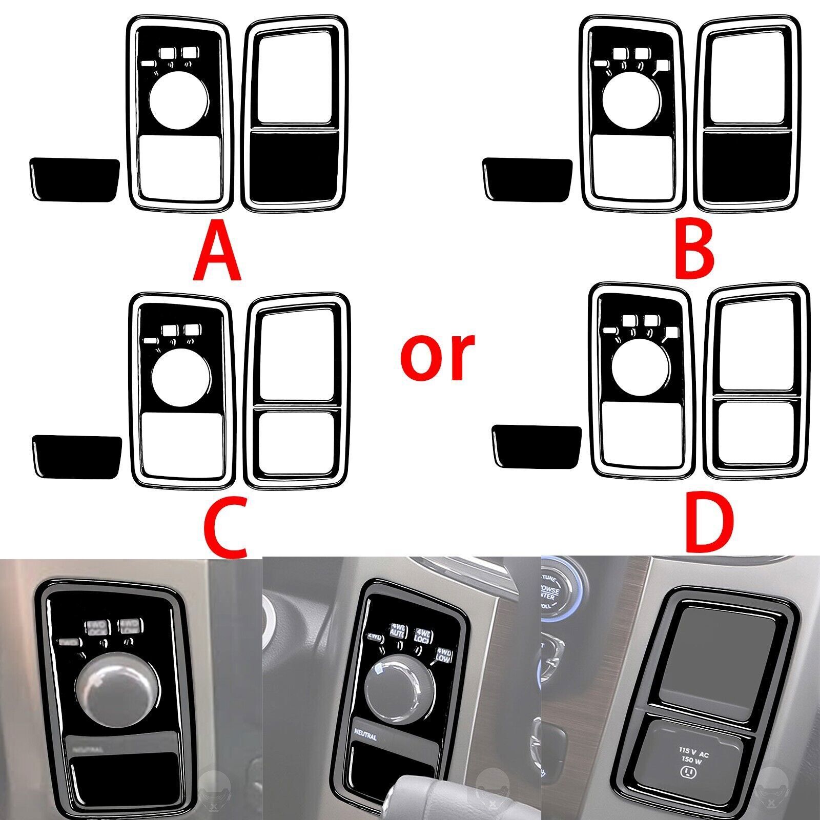 Glossy Piano Black Console 4WD Switch Panel Cover For RAM 1500 2500 3500 2013-18