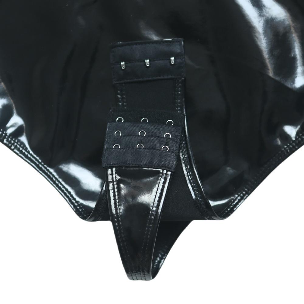 Sexy Women Pvc Shiny High Cut Bodysuit Open Bust Crotch One Pieces Thong Dance Wear Latex Pu Sexy Tights Maid Leotard
