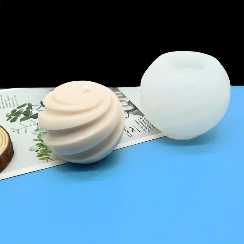 3D Spiral Spherical Silicone Candle Mold Hand Rotating Ball Crafts Gypsum Resin Casting Mold DIY Chocolate Ice Cake Baking Tools