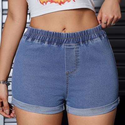 Damen-Jeansshorts in Farbe, Stretch, schmale Passform, Used-Look