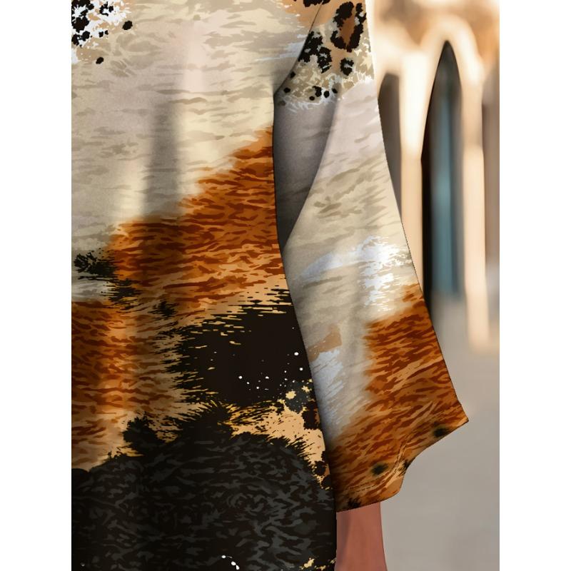 Printing Fashion New Product Large Size Round Neck Leopard Print Pattern Printing, Printing Casual and Comfortable Cross Hem Asymmetrical
