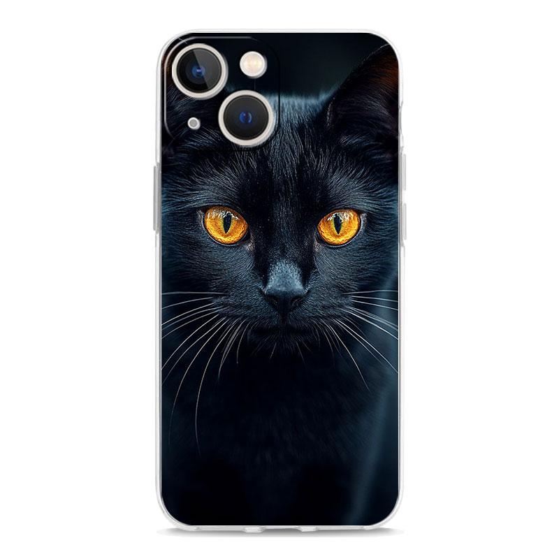 Phone Case For iPhone 16 15 14 13 12 11 Pro Max XS X XR 7 8 Plus Soft Shockproof TPU Clear Cover Black Cat
