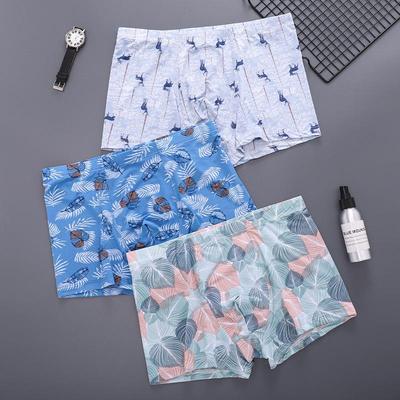 Big Size Ice Silk Men Undies Boxers Homme Underpants Shorts Underwear Bottom Print Sexy Lingerie Knickers Boy Panties L XL 2XL 3XL 4XL