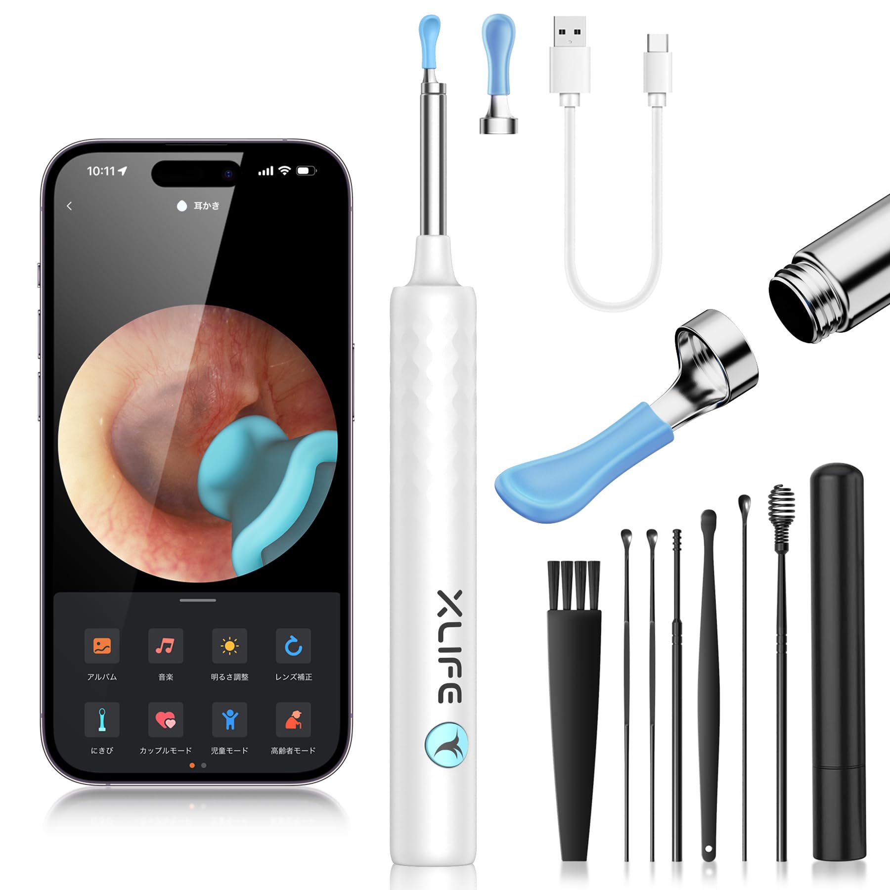 

в августе Ухочистка с радио Law 10 мегапикселей Регулируемая и переключаемая между правым и левым ухом Ушная сера Ухо Ушной эндоскоп для детей и Белый [Новинка 2025] белый