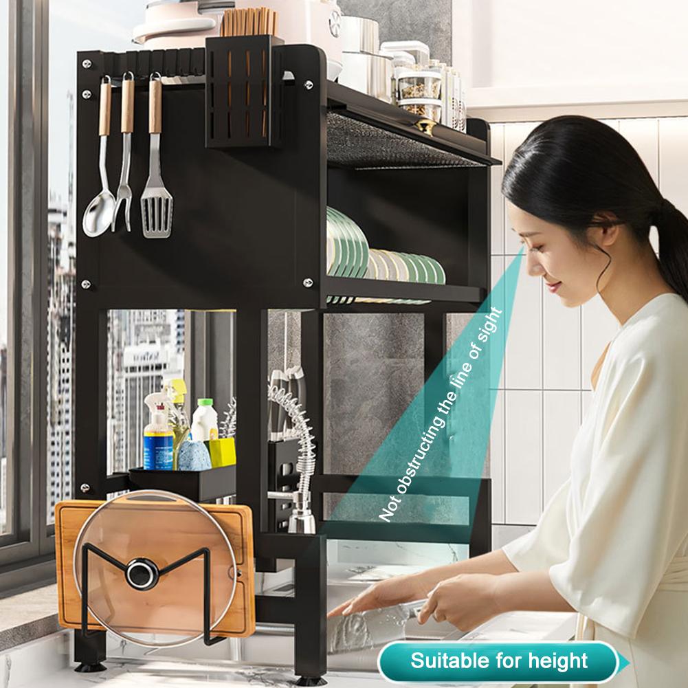 Kitchen Drain Shelf 3-Tier Multi-Functional Kitchen Storage Rack Kitchen Sink Organizer Large Over The Sink Dish Rack with Cover