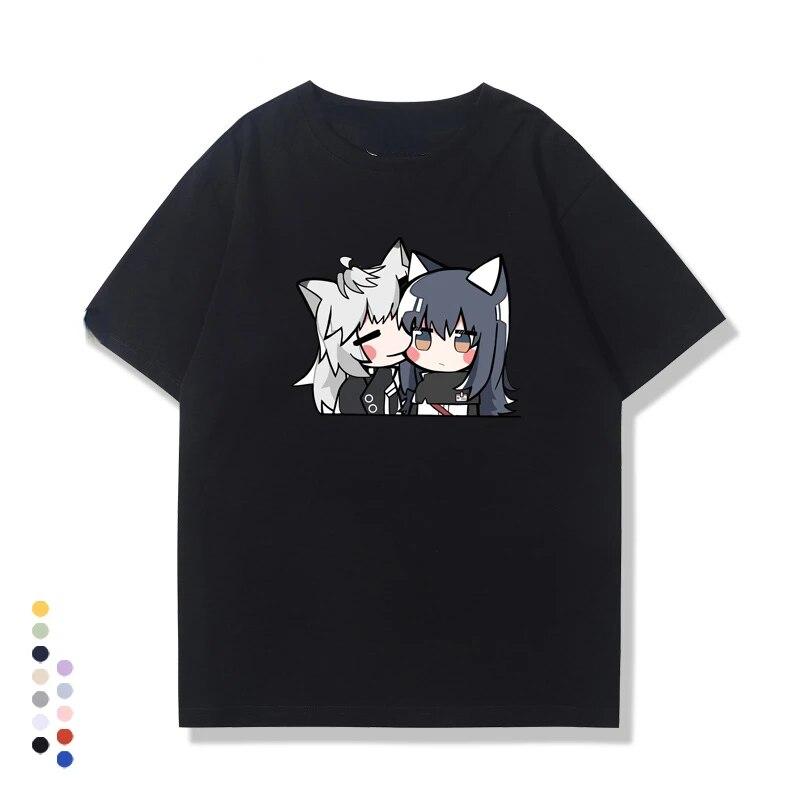 Hot Japan Anime Arknights Tshirt Funny Kawaii Texas and Lappland Graphic Printed T Shirt Korea Style Couple Clothes Casual Tees