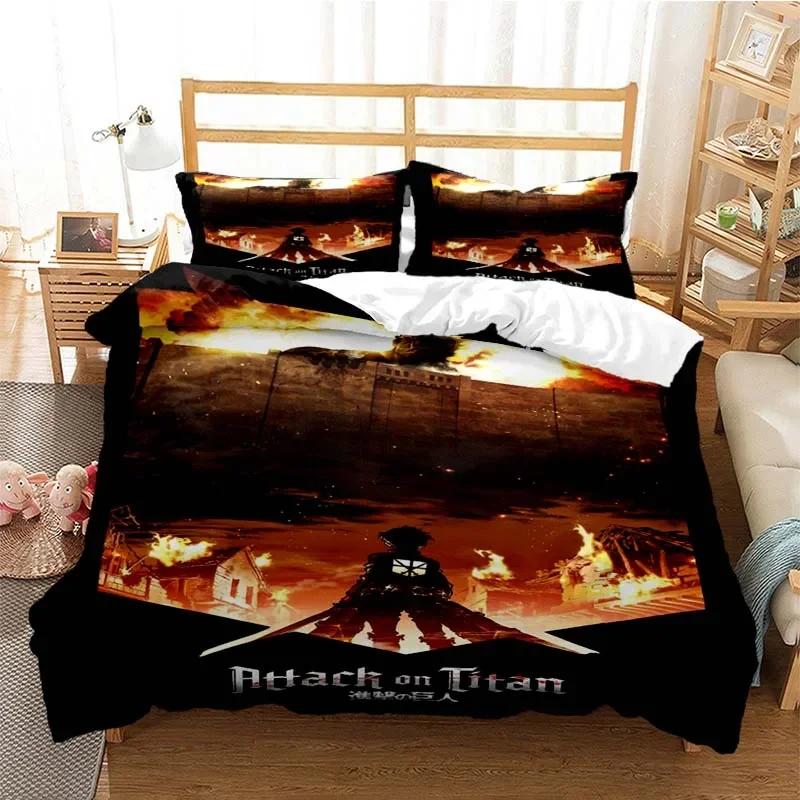Attack On Titan Fashion Digital Comfortable Duvet Quilt Cover Pillowcase Bedding Set Children Bedroom Decoration Home Textile