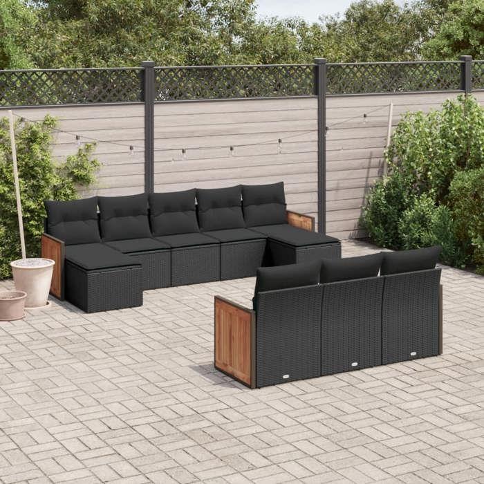 VidaXL Garden Lounge Set with Cushions 10 Pcs, Patio Sofas, Patio Furniture Set, Outdoor Furniture, Black 3228092
