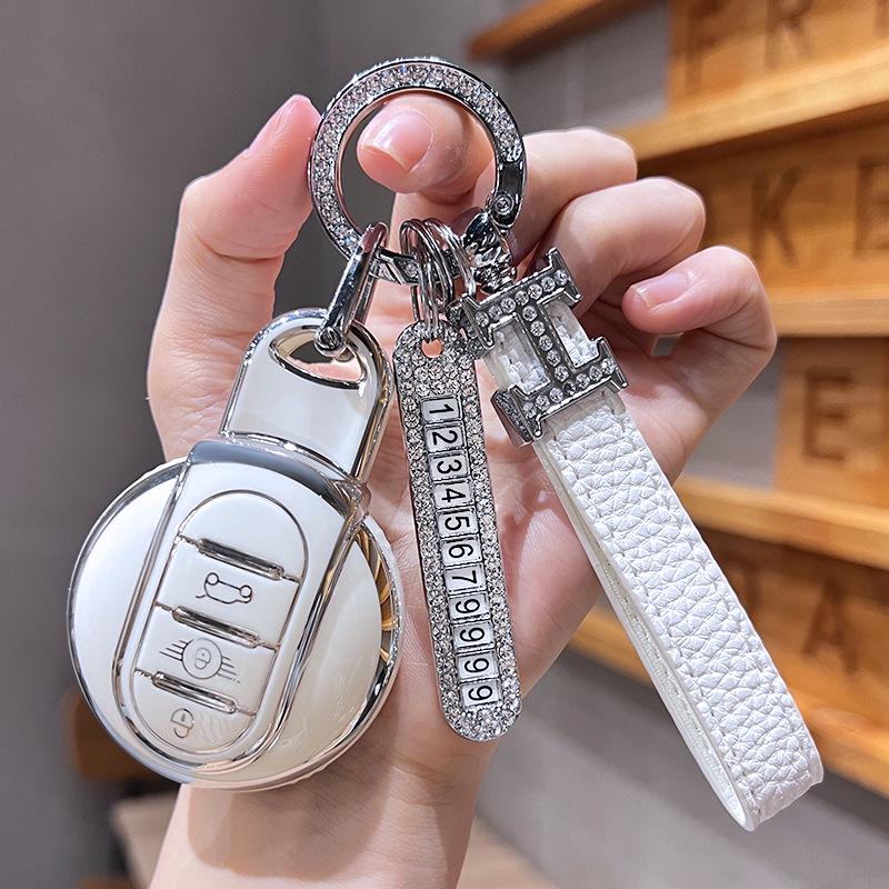 Mini Cooper Key Case: Cute Rhinestone Shell Buckle for Men & Women