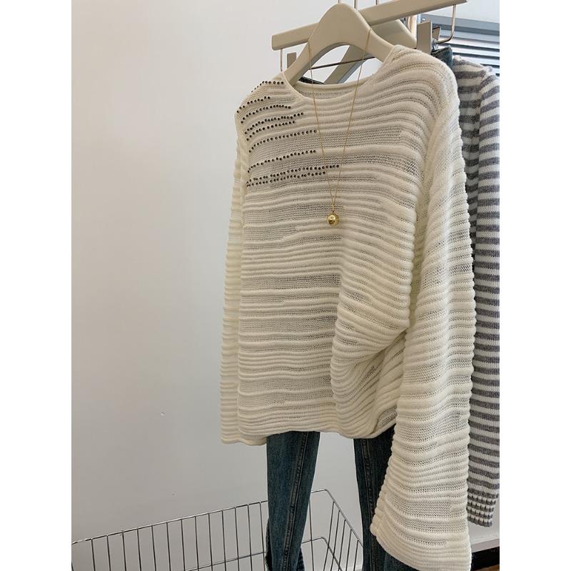 

White pullover loose soft waxy sweater wearing lazy style senior women s thickened knitted sweater top design sense niche L білий