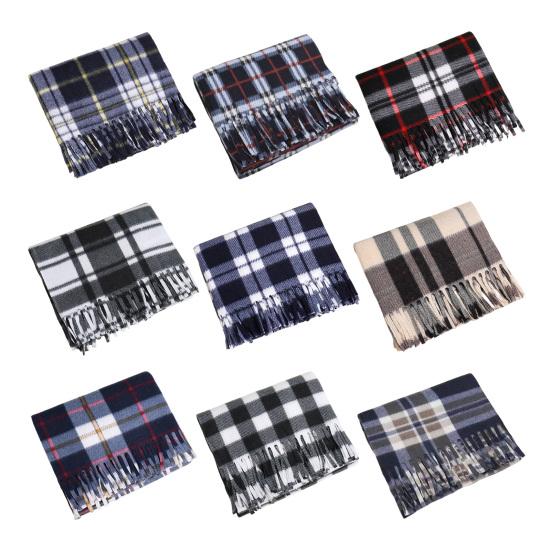 Double-Sided Velvet Scarf with Tassel Decoration Plaid Print Autumn Winter Warm Cashmere-like Scarf Fashion Accessory