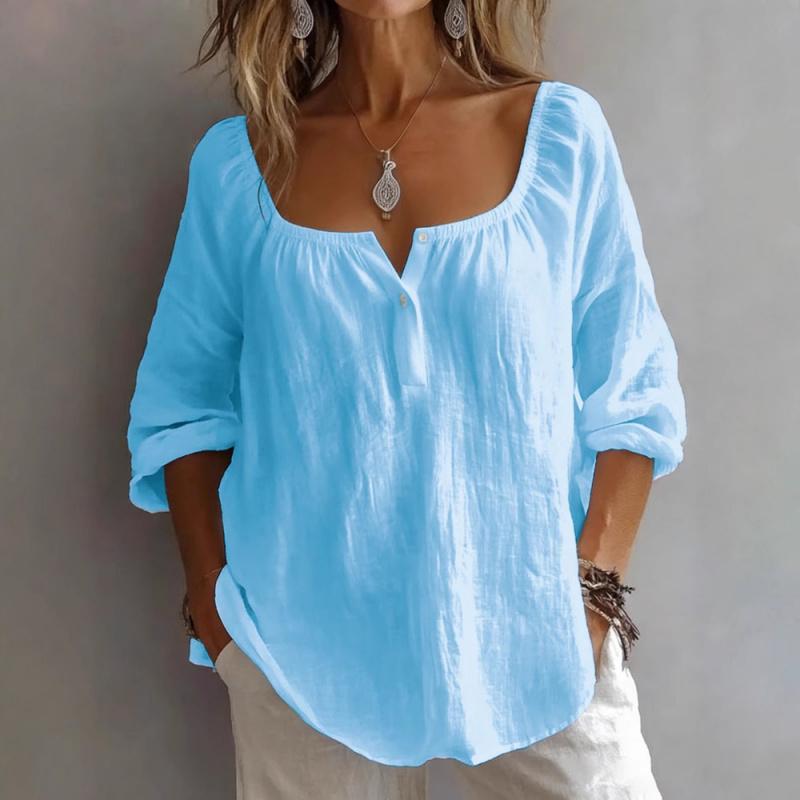 2026 New Women's Casual V-Neck Long Sleeve Loose Solid Color Simple T-Shirt