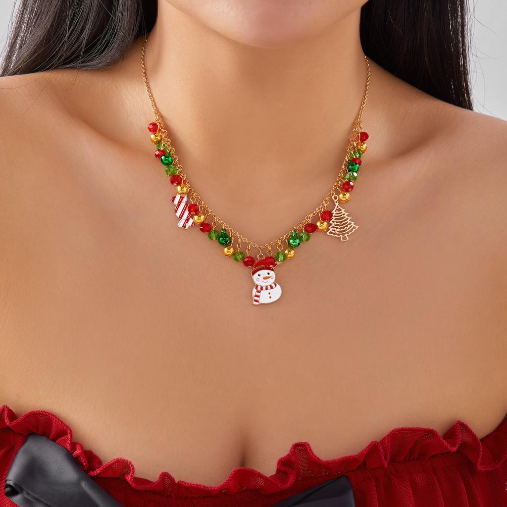 Christmas Accessories Necklace And Bracelet Collection Featuring Colorful Bells Snowman And Santa For Seasonal Wear