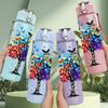 1PC Colorful Tree With Heart Leaves Art Print 750ml Color Plastic Sports Water Bottle Leakproof Flip Straw Lid Suitable for Sports Office Home Use