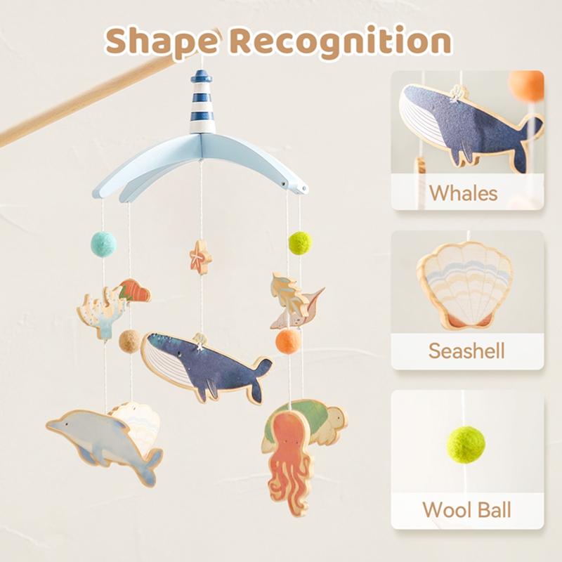 Baby Bed Bell Hanging Toy 0-12 Months Newborn Wooden Mobile Music Crib Rattle Toy Cartoon Whale Crib Holder Bracket Infant Gift