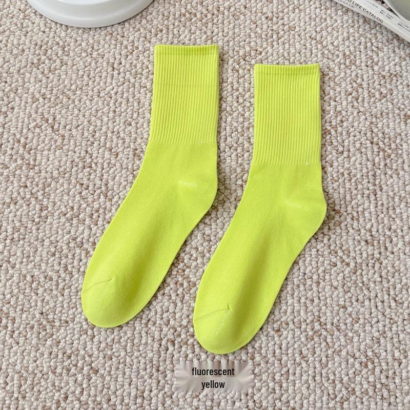 Bunte Damen Kniehohe Candy Color Scrunch Socken - Trendy, Ganzjährig, Mittelhoher Schaft, Einfache Tanz Baumwollsocken