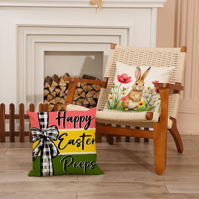 New Easter Pillowcase Cute Pet Rabbit Set Pillowcase Linen Print Living Room Decoration Sofa Cushion