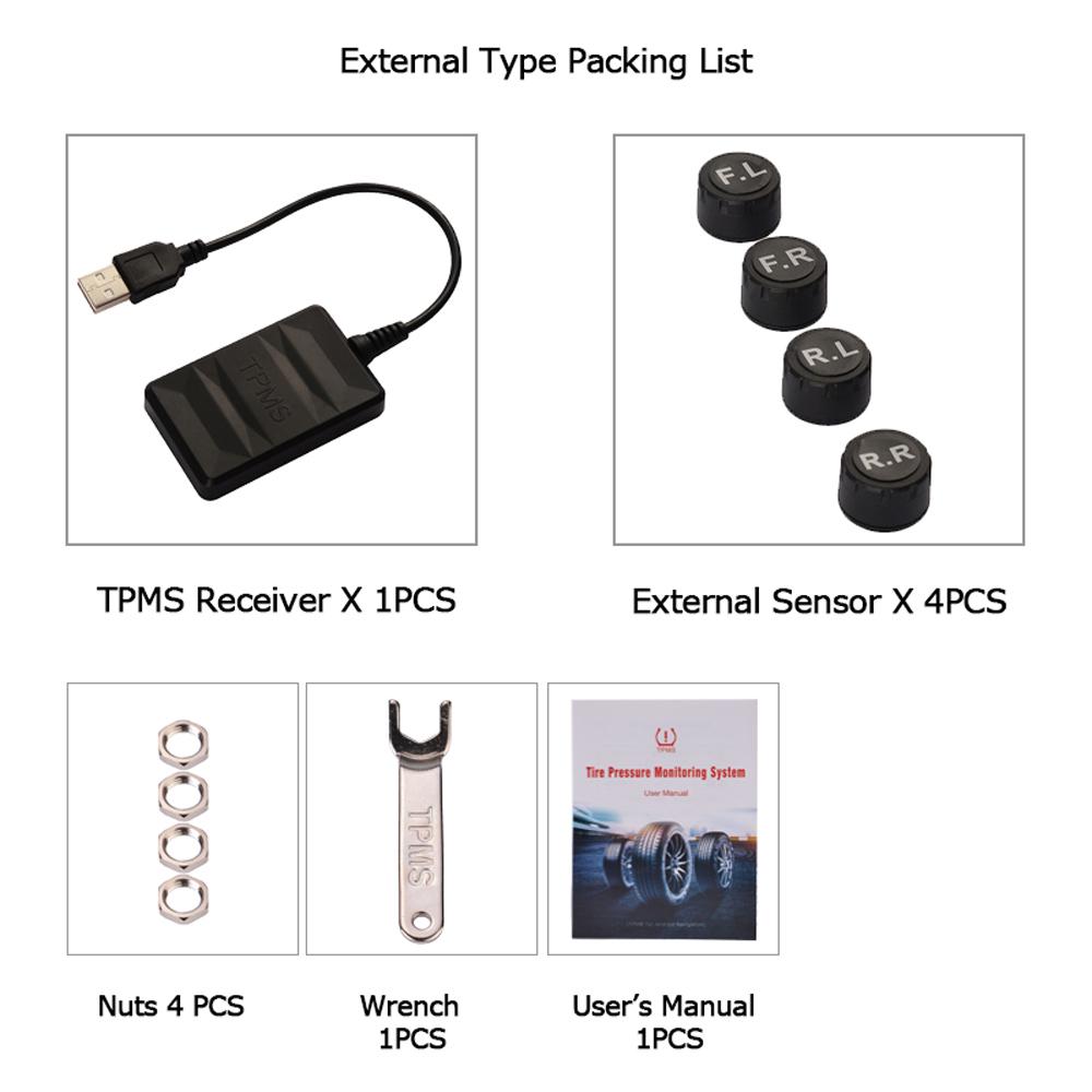 USB TPMS Tire Pressure Monitor for Android Navigation Tire Pressure Monitoring Alarm