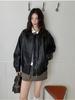 2025 Trendy American Retro Leather Jacket - Loose Fit for Spring & Autumn, Unisex Motorcycle Style, Cool Black