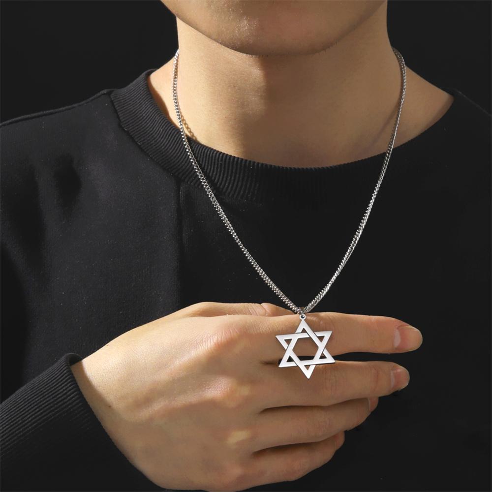 Amulet David Star Men Pendant Necklace Gold Color Kabbalah Jewish Charms Judaica Israel Religious Symbols Supernatural Jewelry