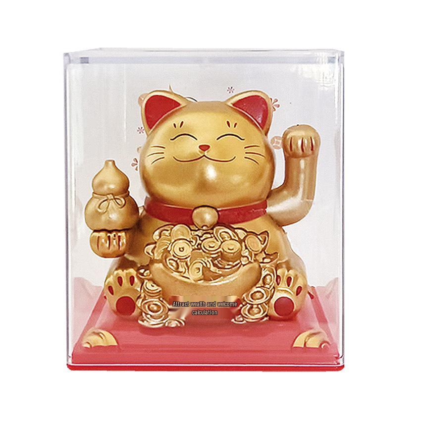 Y Solar Fortune Cat Waving Hand Ornament: Light-Powered Decor for Car, Living Room, or Office Desk