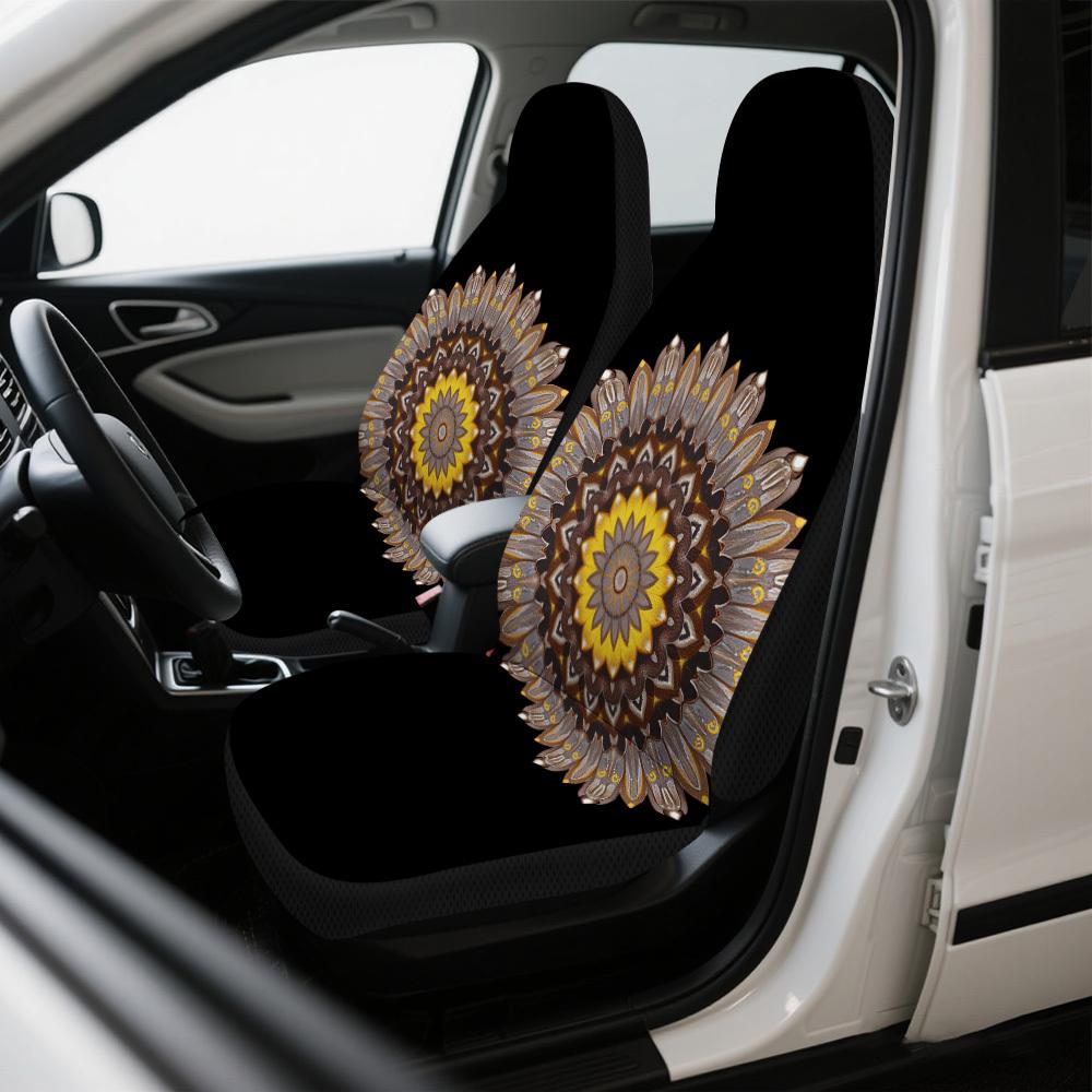 2pcs, Mandala Golden Bloom Print Car Seat Covers, Universal Auto Front Seat Covers For Women And Men, Fits Car, SUV Sedan, Truck