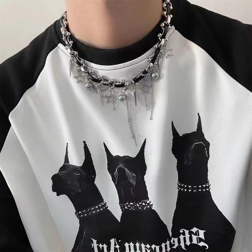 Y2K Korálkový náhrdelník s hvězdou - Punkový Goth styl z titanové oceli pro ženy