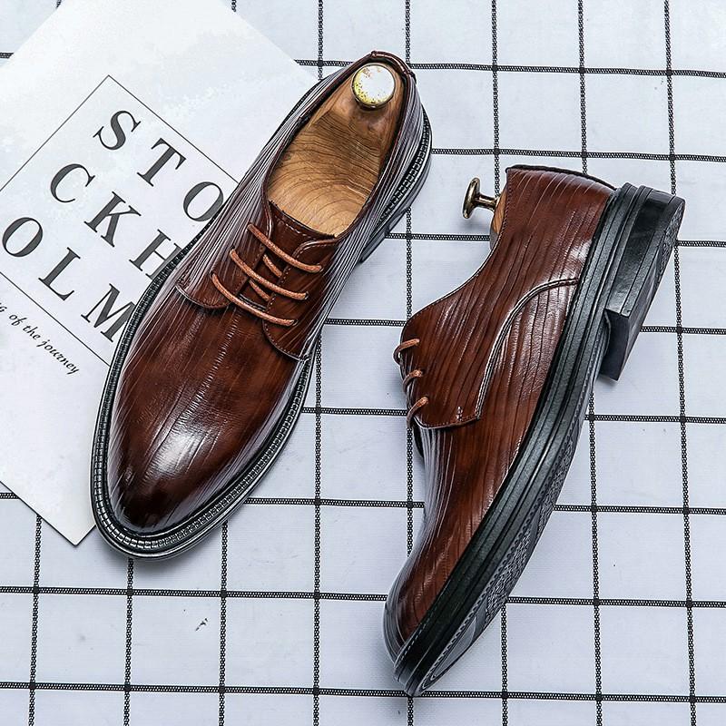 Mens Brown Dress Shoes Wedding Groomsmen Business Formal Office Wear Pointed Toe Slip-On Leather Look