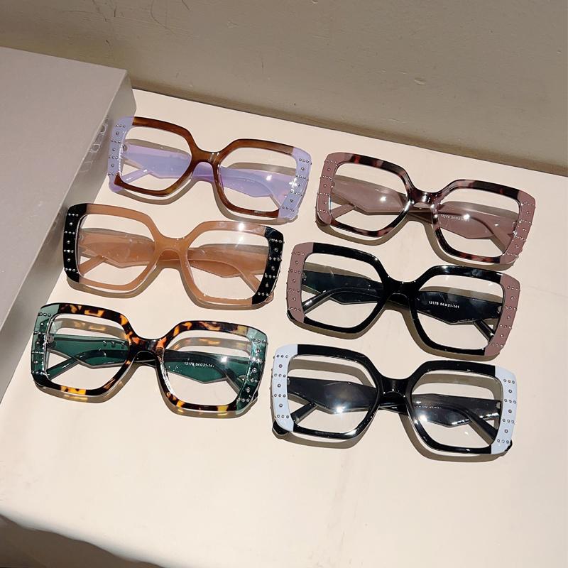 Oversized Square Glasses Women Fashion Patchwork Rim Blue Light Blocking Optical Frames  Stylish Design Decor Eyewear