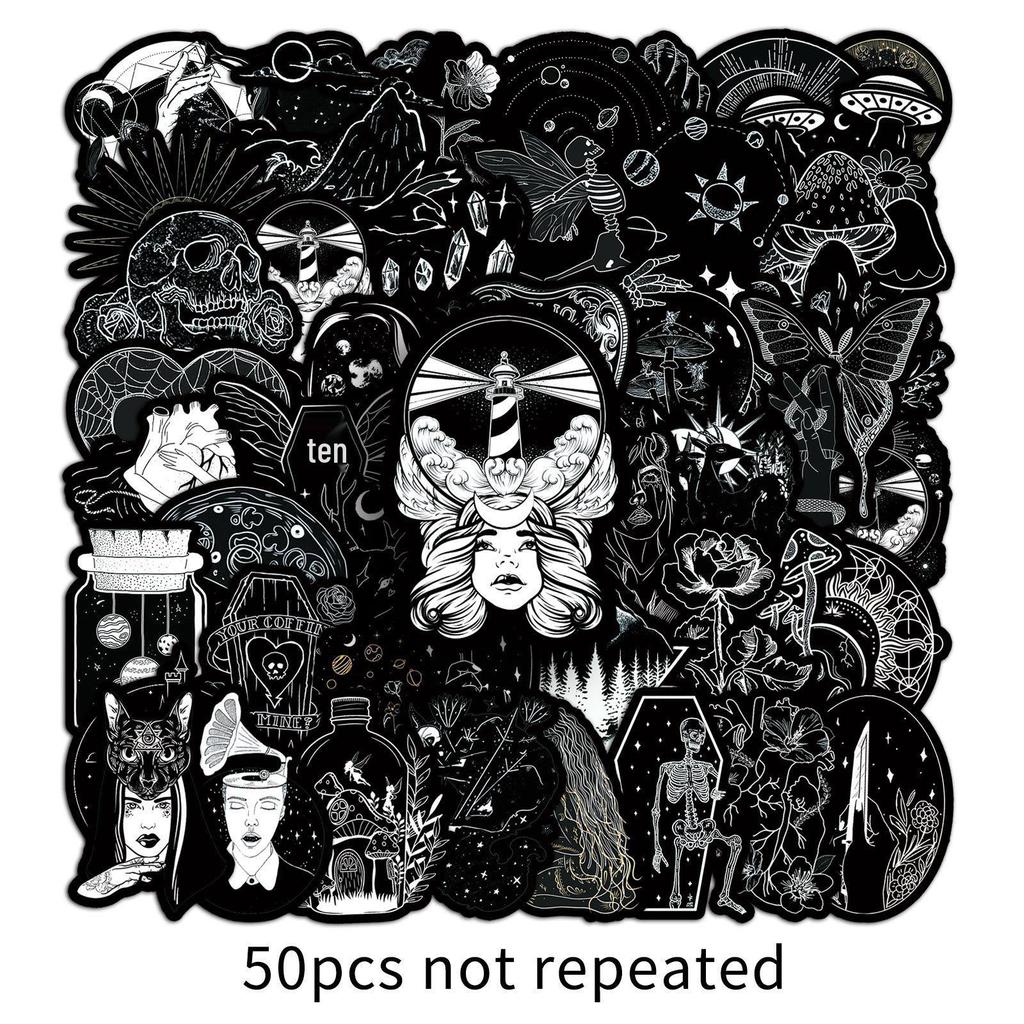 Personalized Graffiti Stickers - 50 Black & White Sheets for Skateboards, Phone Cases, & Stationery Decoration