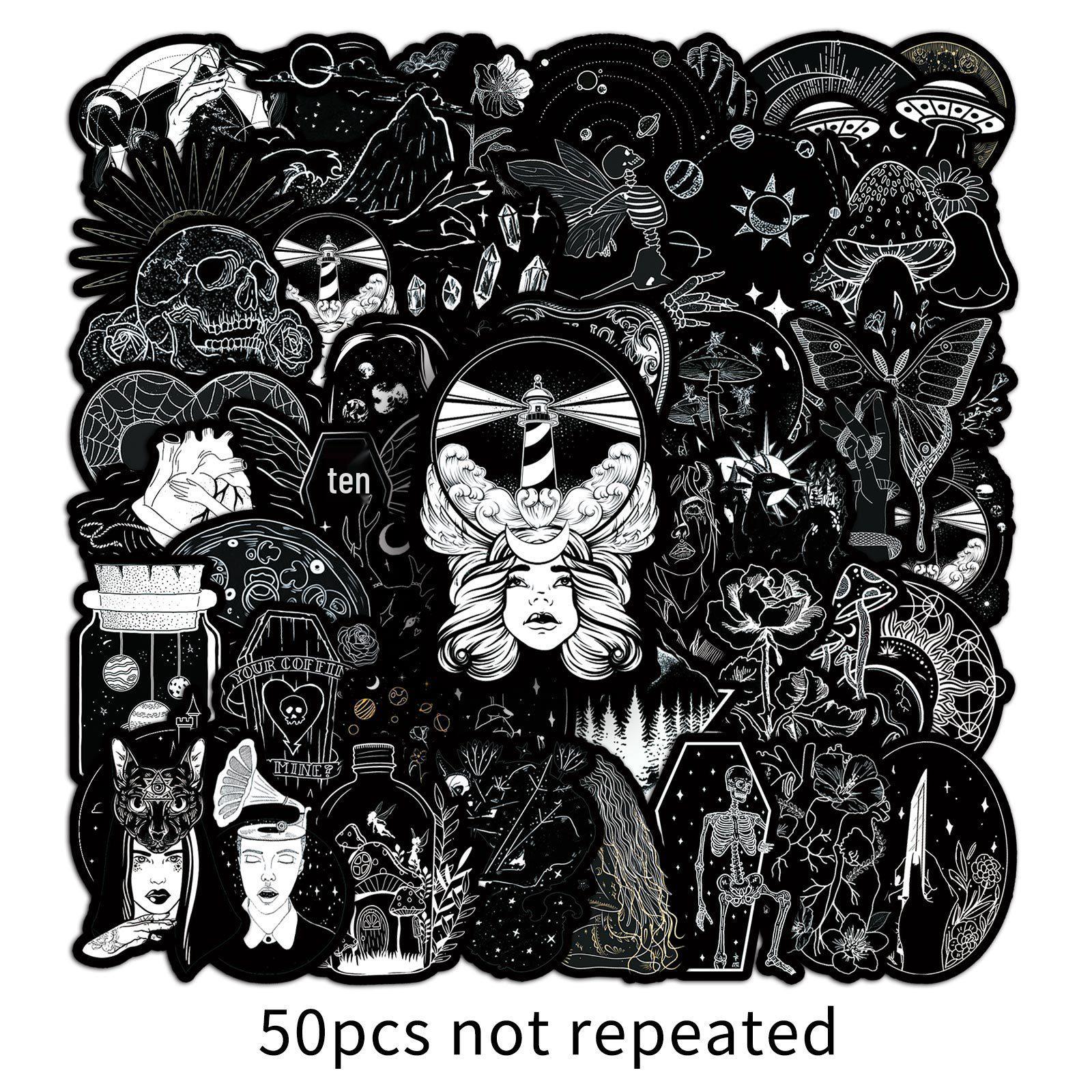Personalized Graffiti Stickers - 50 Black & White Sheets for Skateboards, Phone Cases, & Stationery Decoration