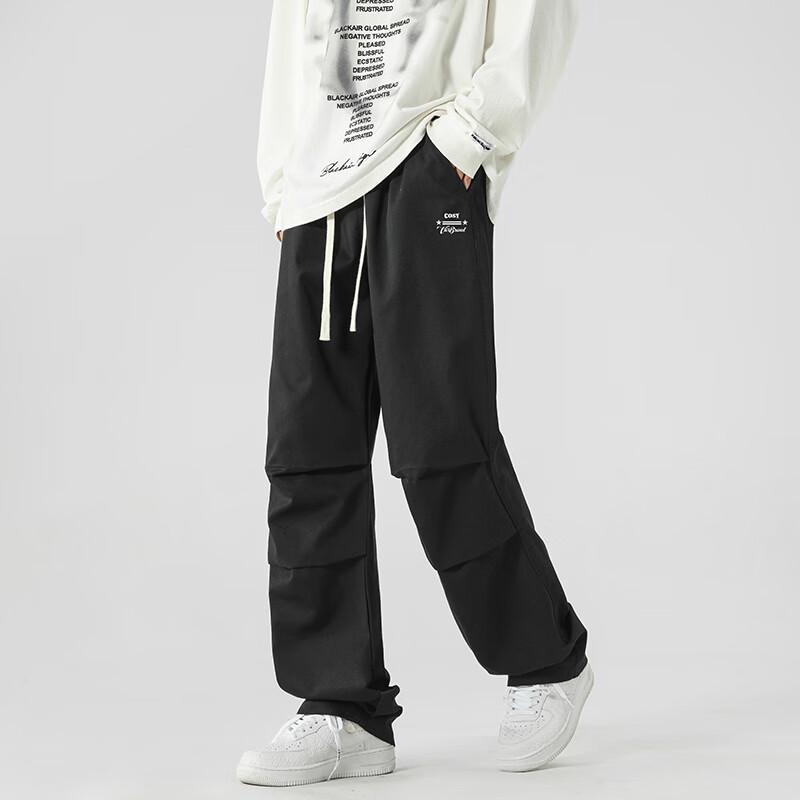 CLOR Pure Cotton Cargo Pants for Men, Spring And Summer Paratrooper Casual Loose-Fit Straight-Leg Trousers, CM02 Black XL