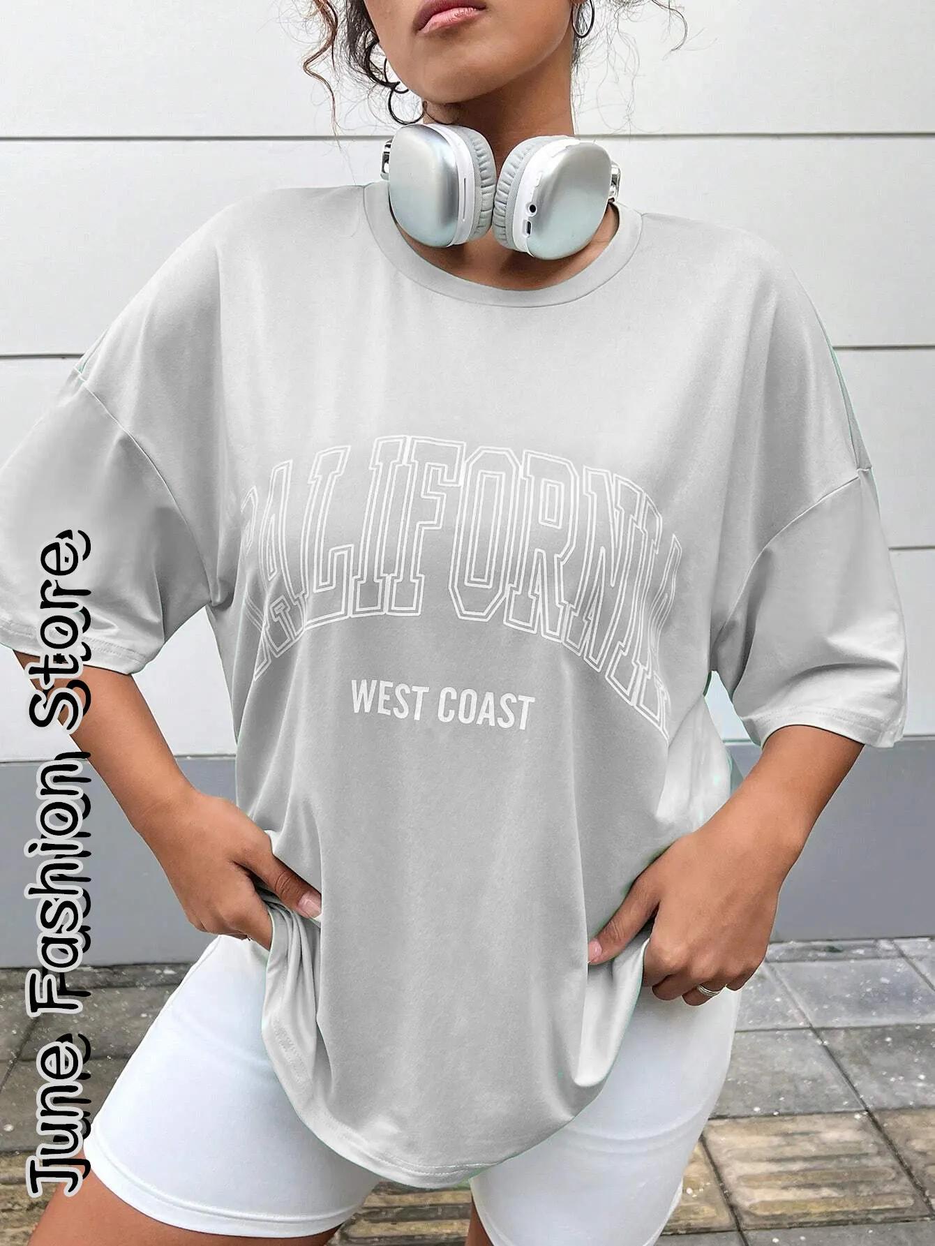 

Летняя женская футболка CALIFORNIA West Coast с надписью «Модная одежда с коротким рукавом» FeUnisex Vintage Tops Tees Casual Streetwear S