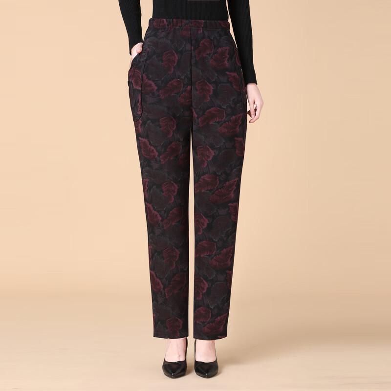 Xiao Fu Senior Women's High-Waisted Loose Floral Fleece-Lined Pants