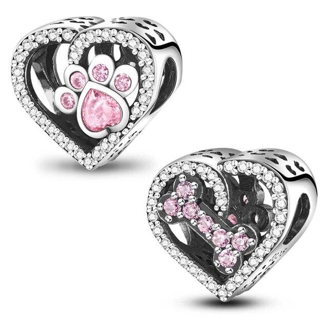 Fit Bracelet Inlaid Zircon Beads Charms 925 Silver Heart -Shape Colorful Dangle Pendants Bangle Jewelry