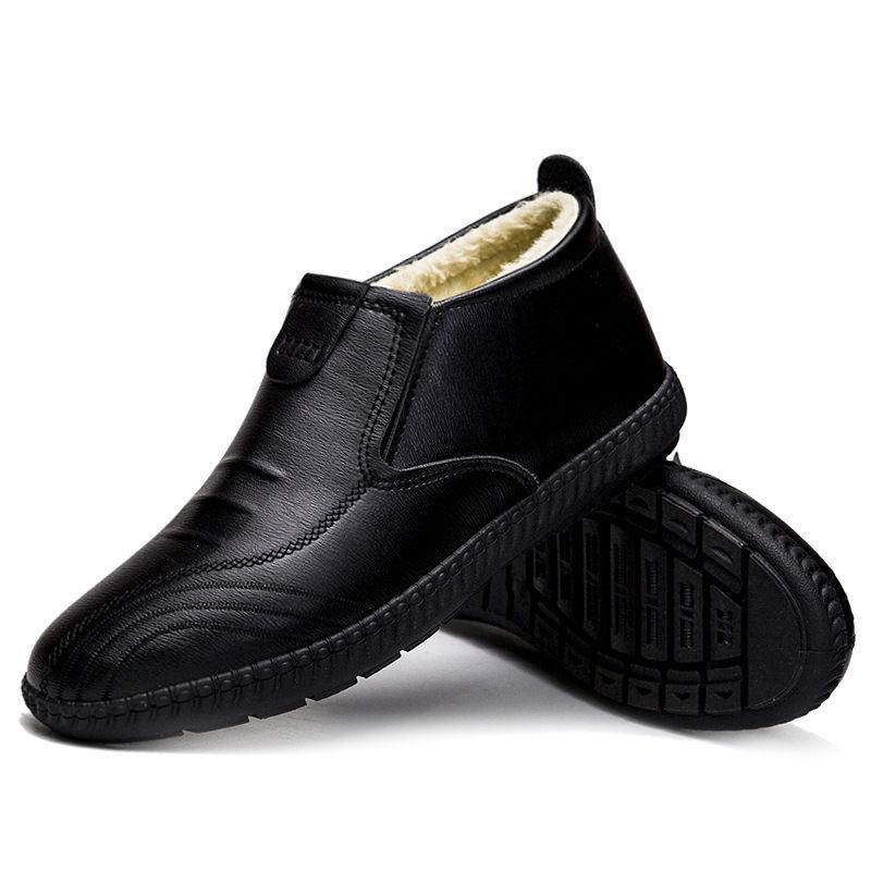 Men's shoes 2025 winter new velvet thickened warm high-top leather cotton shoes lightweight one-pedal anti-lazy shoes