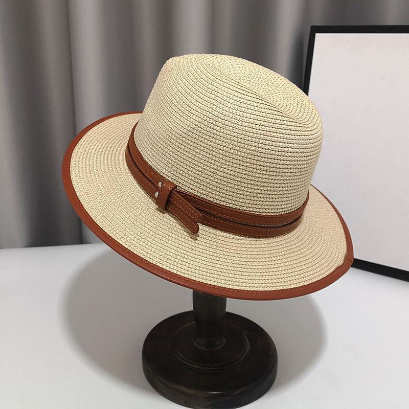 Fashion Double Belts British Top Hat Summer Vacation Panama Beach Hat Jazz Sun Shading Fedora Straw Hat